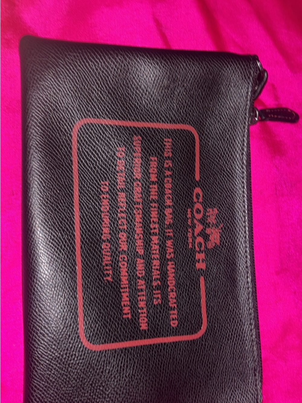 Coach Black Leather Wristlet with Red Logo Print